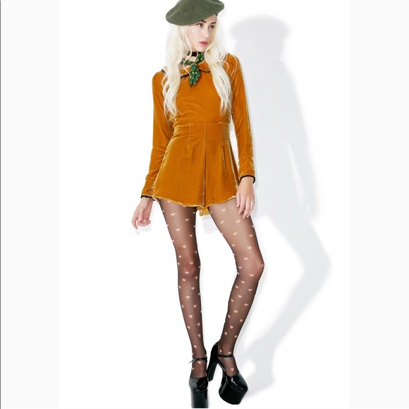 For Love And Lemons Pants - FOR LOVE & LEMONS Collette Velvet Peter Pan Romper